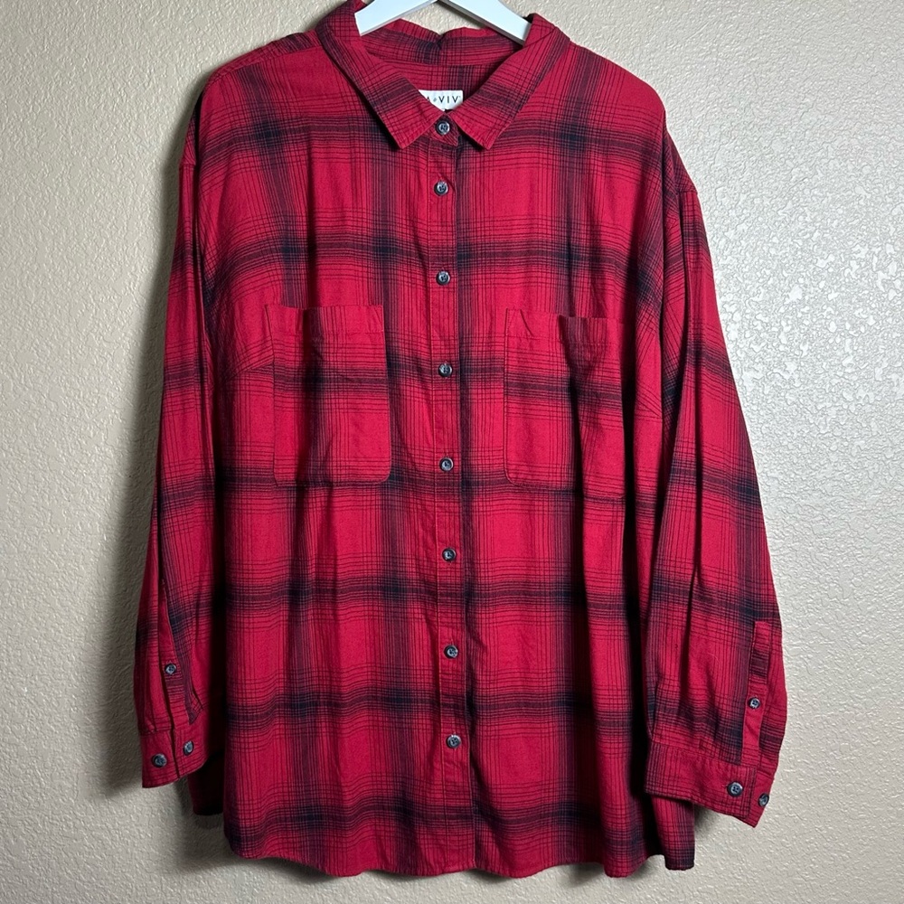 Ava & Viv Red and Black Casual Button Down Shirt